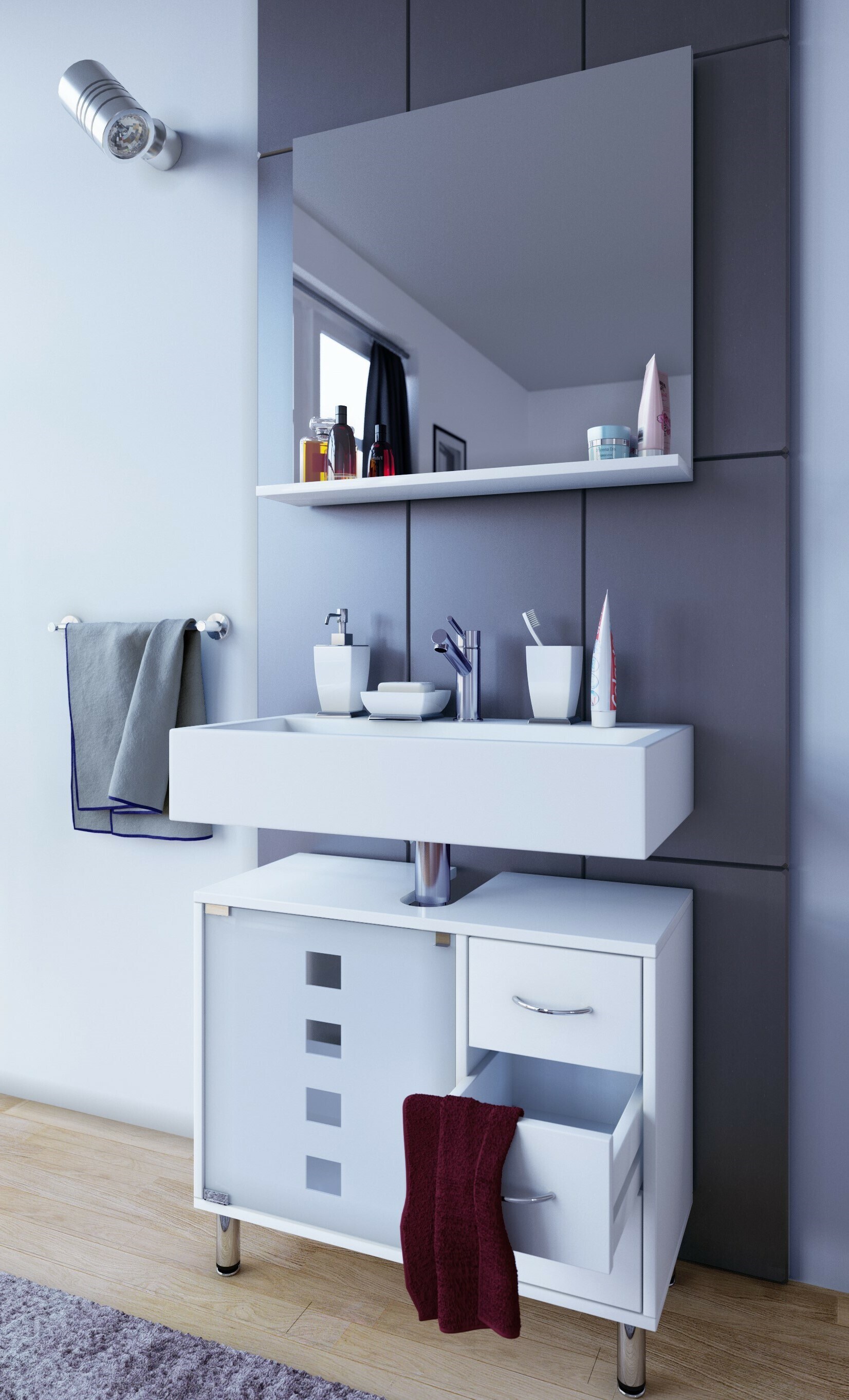 VCM Badmöbel Badunterschrank Darola | schmaler Waschbeckenunterschrank mit Schubladen | modernes Badezimmermöbel |