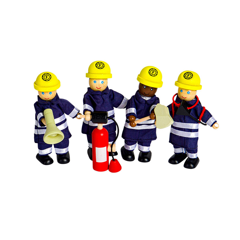 Tidlo Houten Poppenhuis Poppen Brandweermannen, 4st.