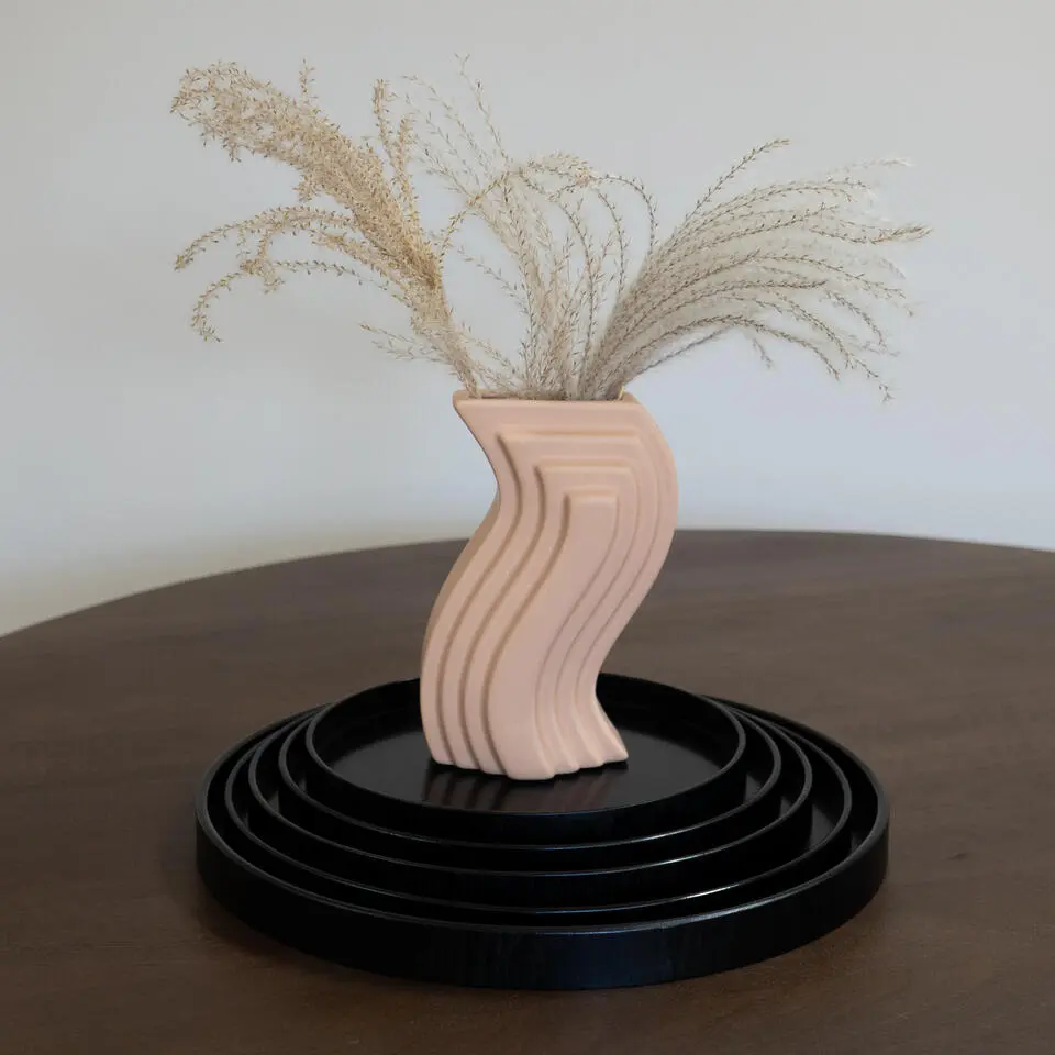 QUVIO Houten dienblad rond - Zwart - 27 cm
