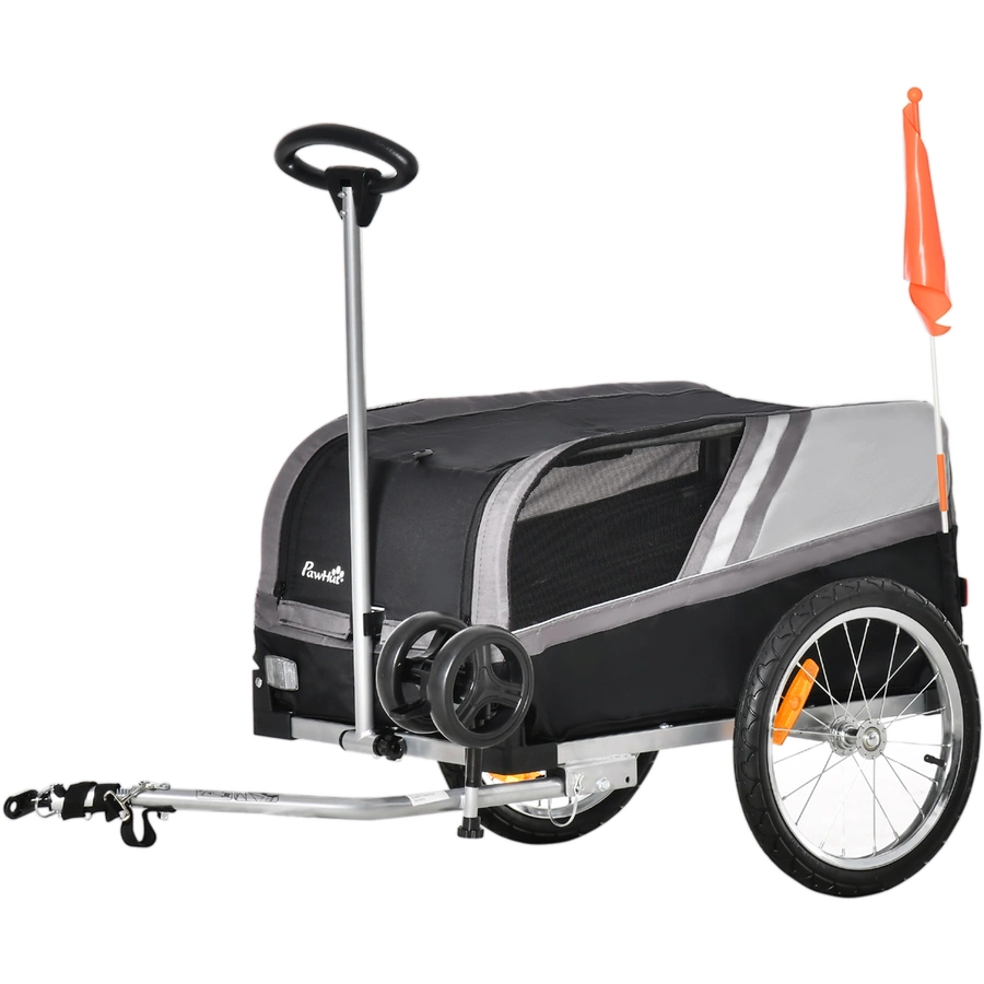 PawHut Hundeanhänger 2 in 1 Trolley schwarz, grau, silber