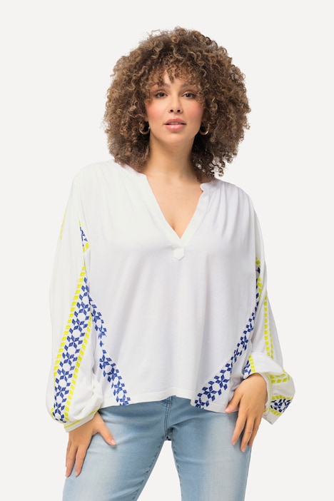 Bluse, Leinenmix, Oversized, Tunika-Ausschnitt, Langarm