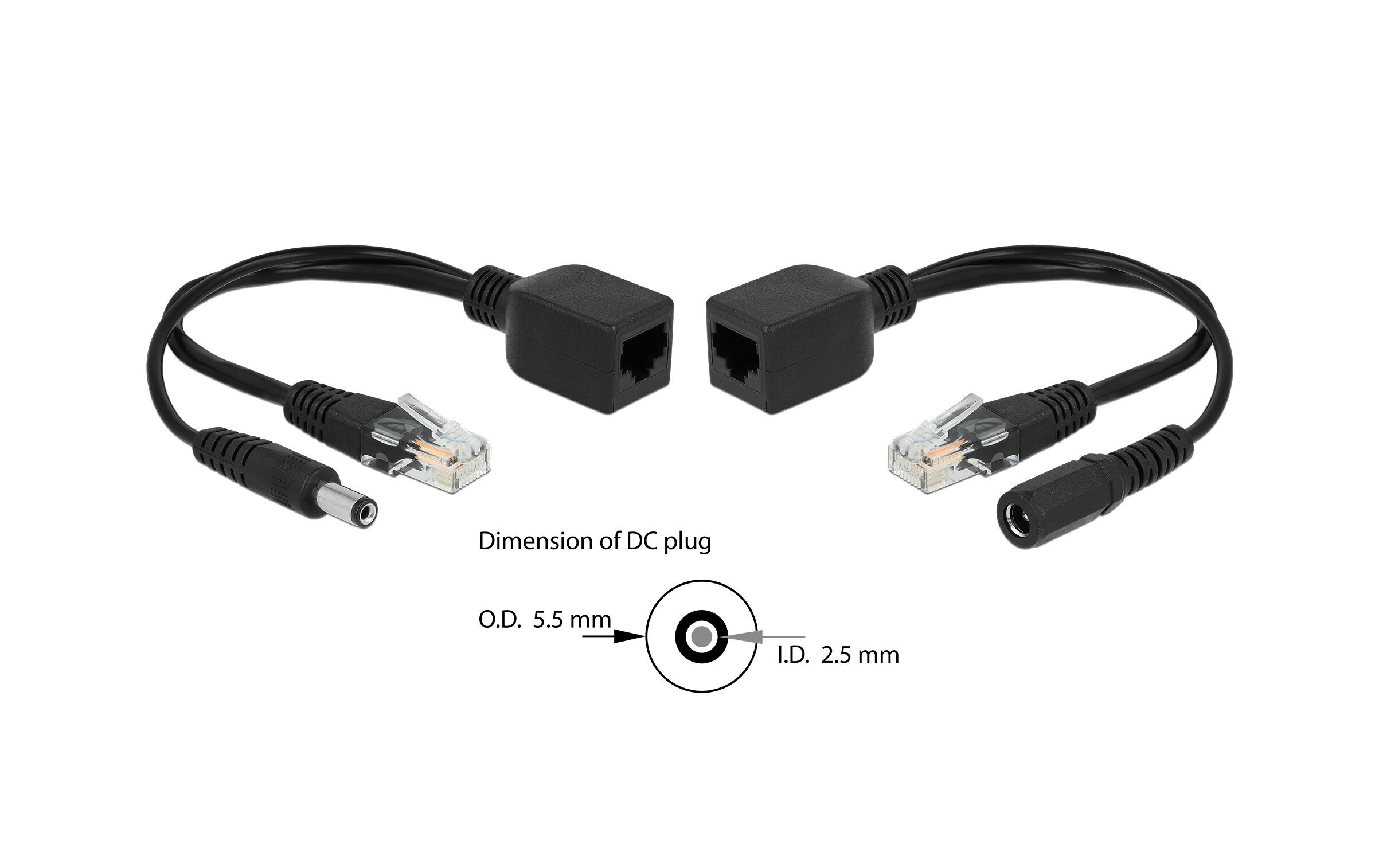 PoE Converter Passives Adapter Set RJ45, DC 5.5 x 2.5mmDelock Passives PoE Adapter Set RJ45 DC 5.5 x 2.5 mm