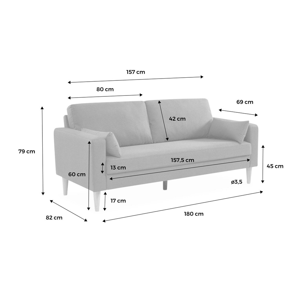 Canapé en tissu gris chiné foncé - bjorn - canapé 3 places fixe droit pieds bois. Style scandinave