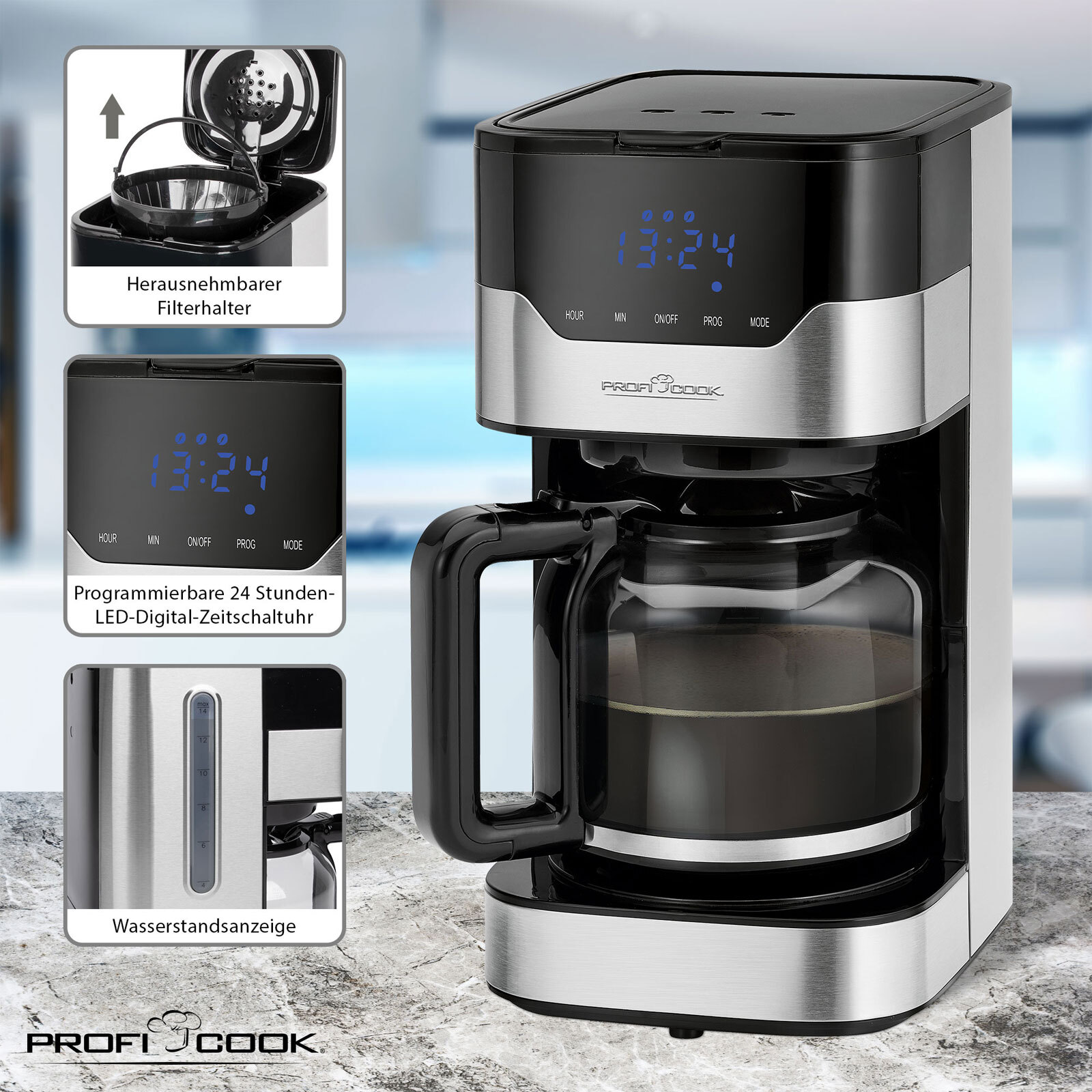 ProfiCook Kaffeeautomat PC-KA 1169 Edelstahl schwarz