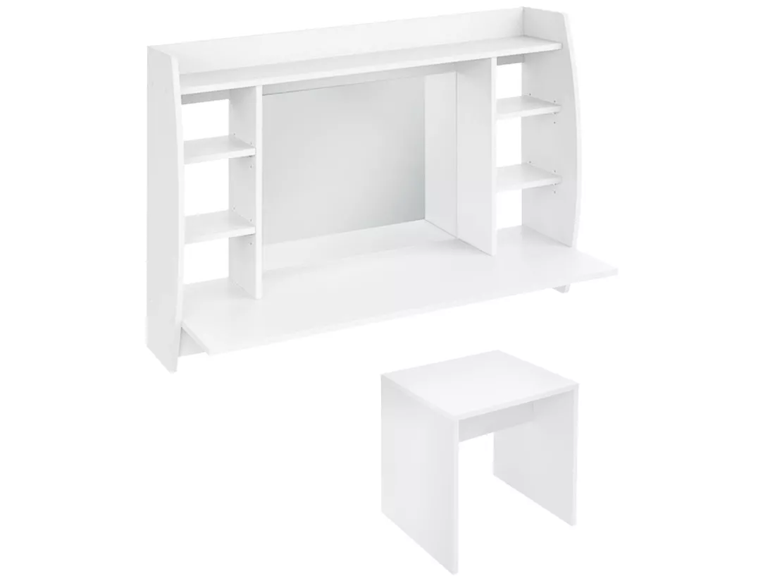 Table de maquillage suspendue MDF blanc avec miroir 110x75x48,5 cm ML-DESIGN