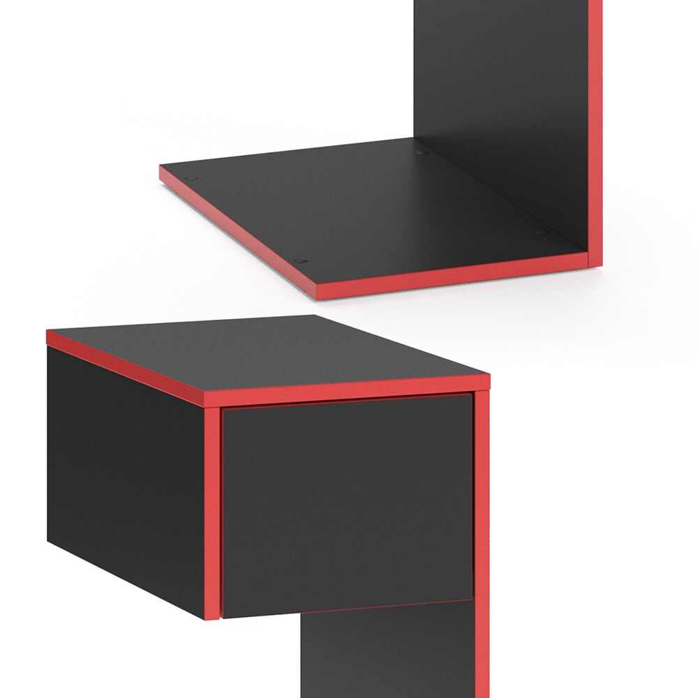 Vicco PC-Schrank Beistellschrank Computerschrank Kron Schublade Schwarz/Rot