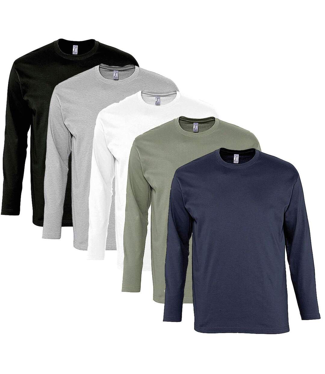 lot 5 T-shirts manches longues HOMME - noir gris blanc kaki navy