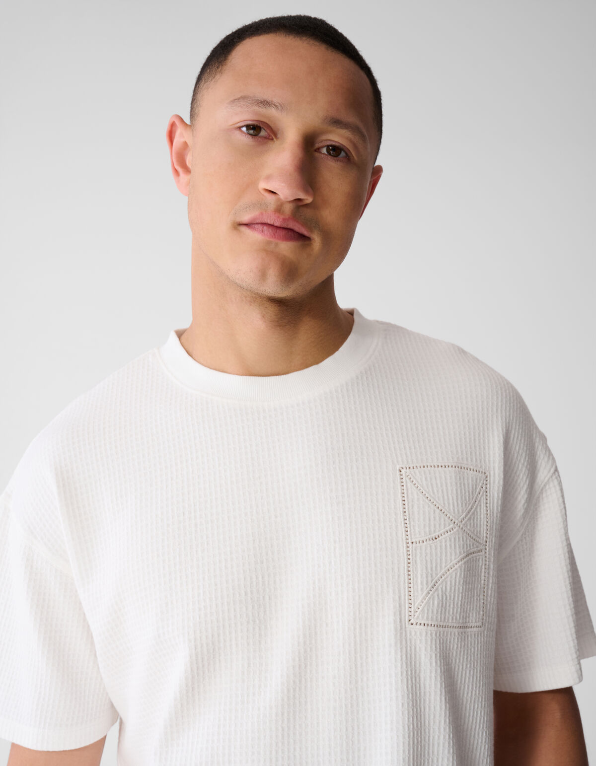 Waffle Embroidery T-shirt Wit