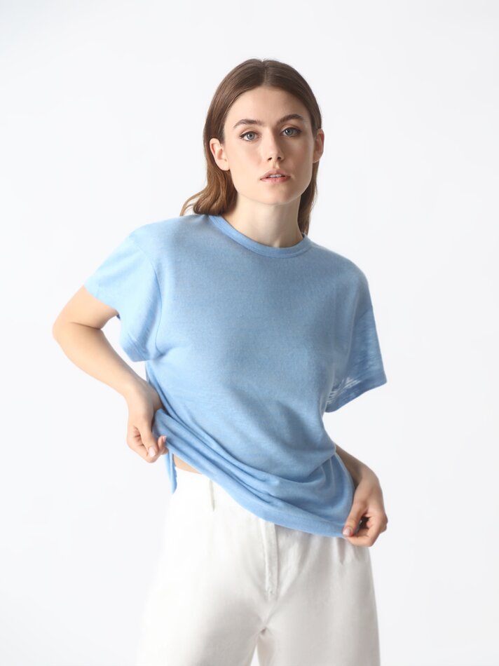 Camiseta com efeito linho - Azul claro