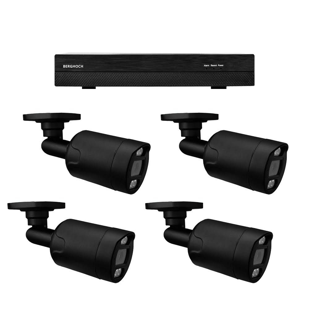 BERGHOCH 4 x 8 MP 4K IP POE Videoüberwachung Set Aussen mit Ton + Mikro