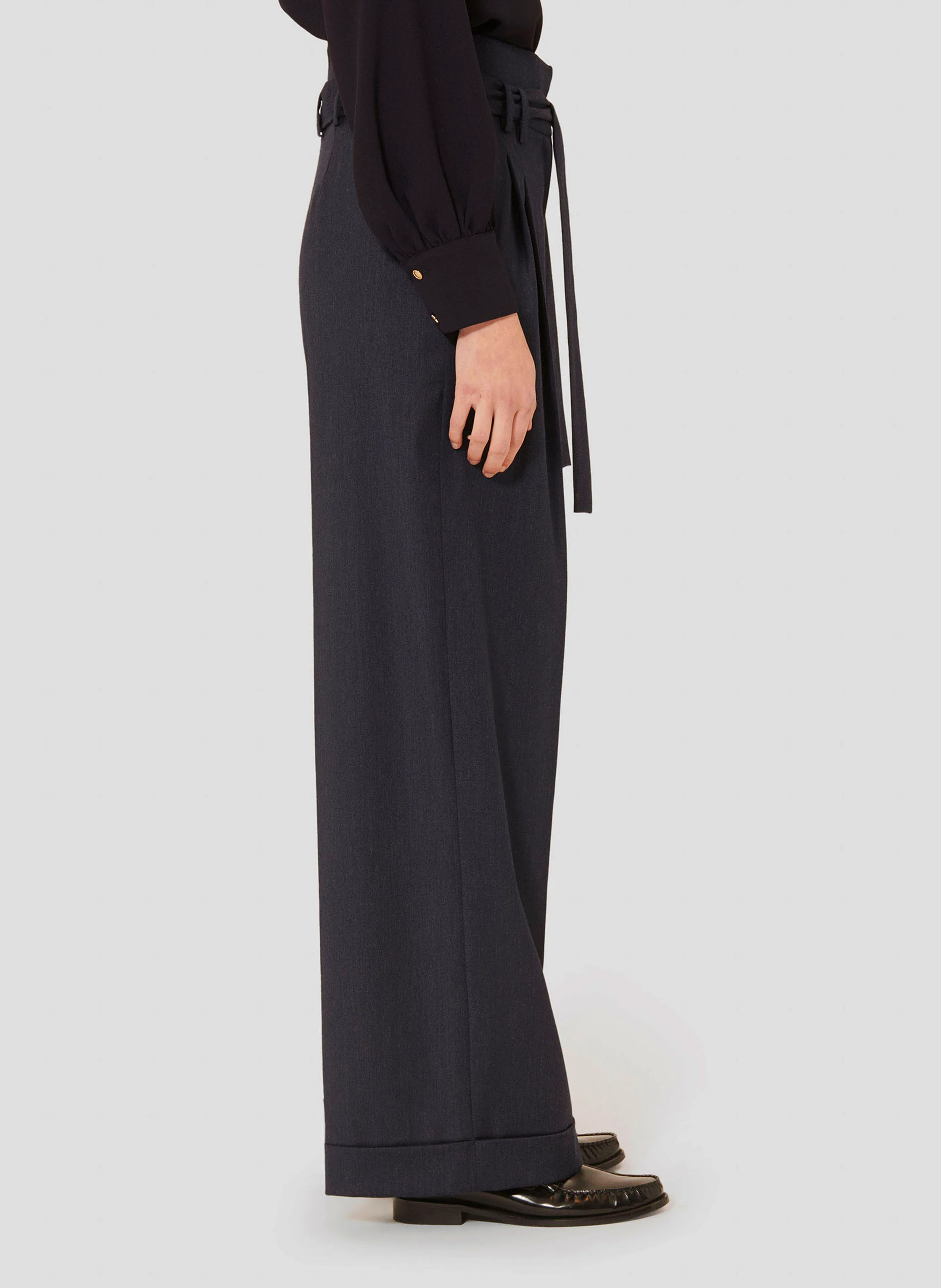 PIA - Pantalon large taille haute en fibres recyclées | Bleu