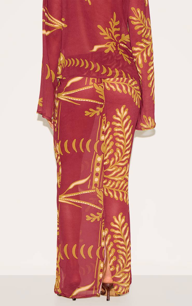 Marron Jupe Longue Maxi Transparente À Fleurs Avec Liens Sur Les Côtés