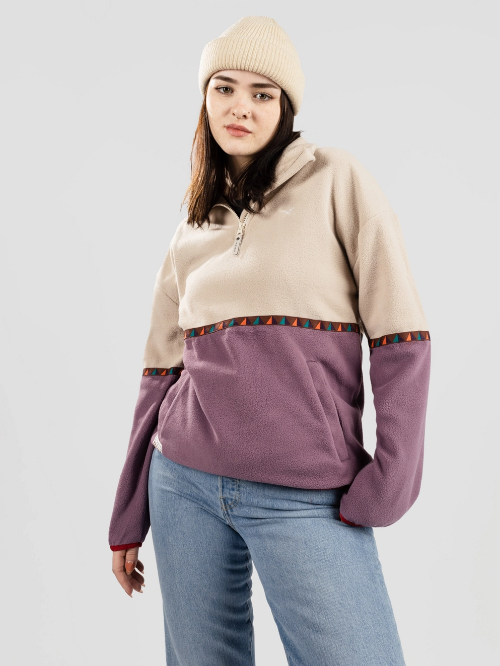 Iriedaily Holina Fleece Troyer Zip Hoodie beige