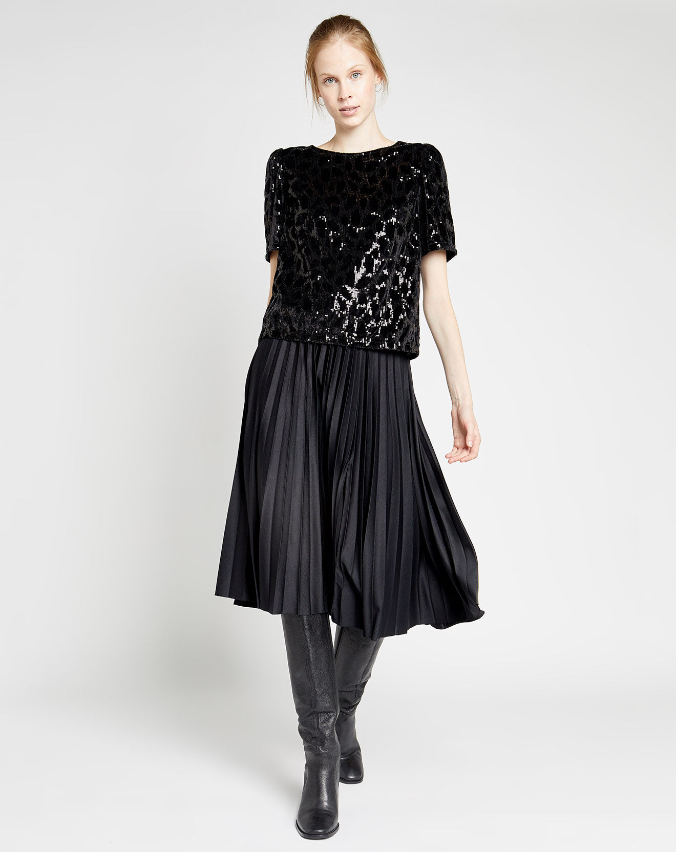 Caroll Top en Velours & Sequins Casey noir