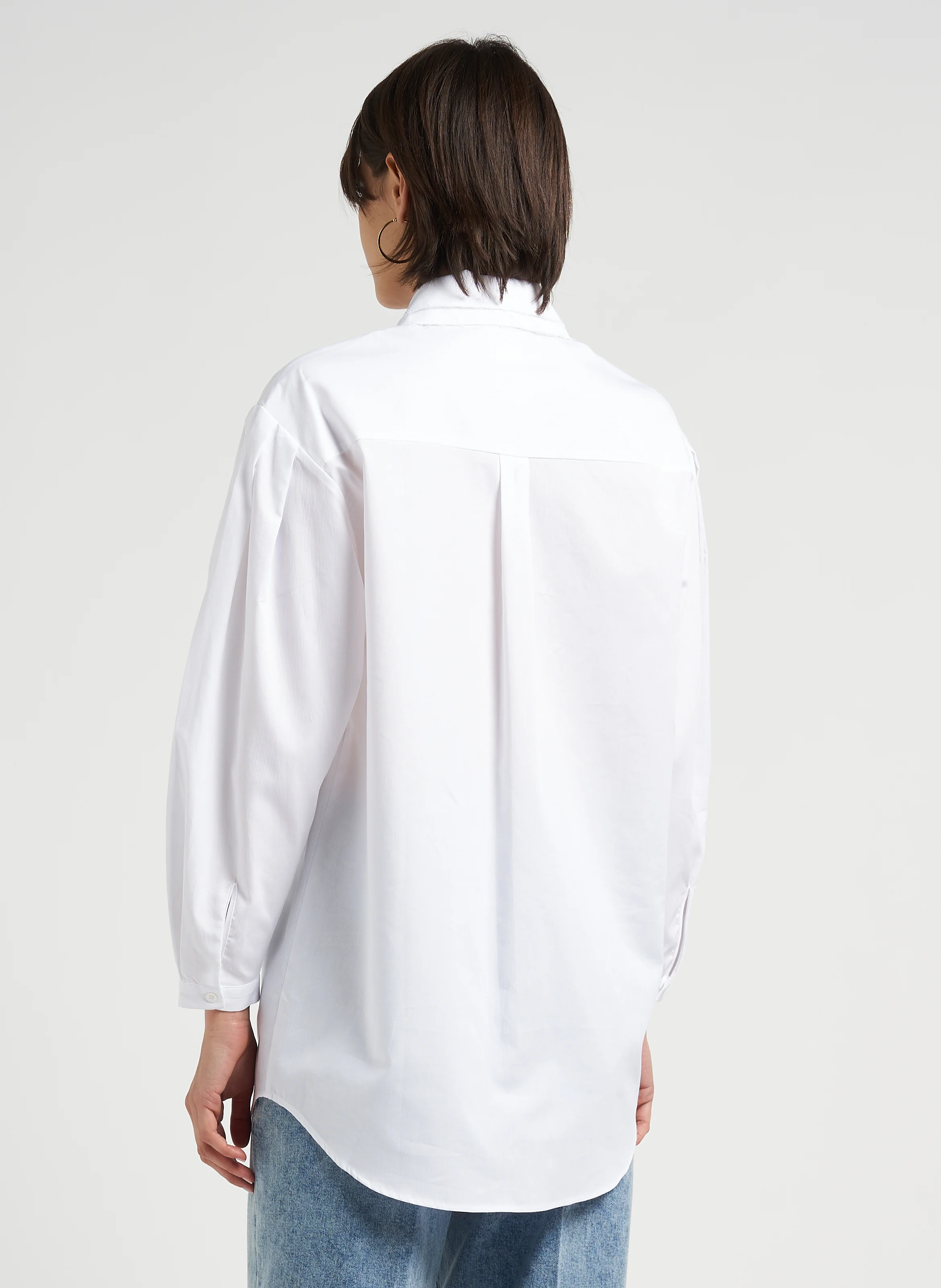 BRINA - Chemise à double col classique brodée en coton | Blanc