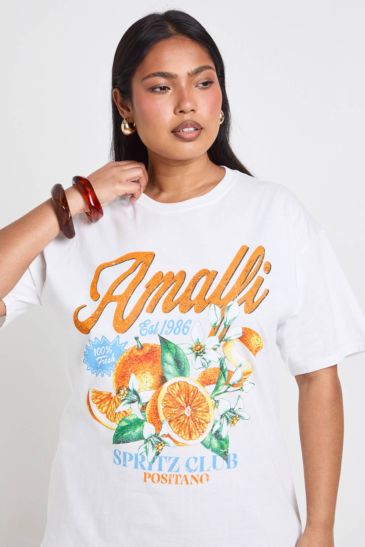 boohoo T-shirt Imprimé Oranges D'amalfi Grande Taille