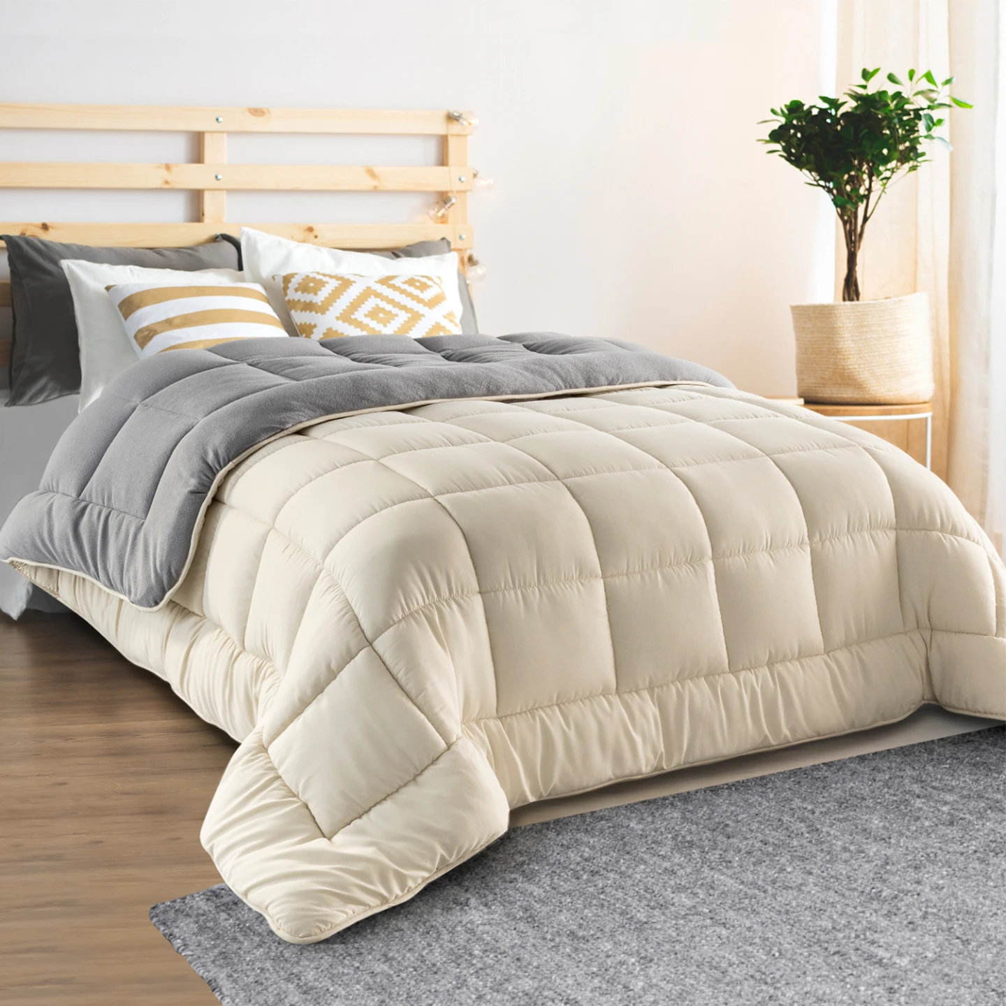 Couette 140x200 CM ZOE polaire biface gris et crème 400 gr