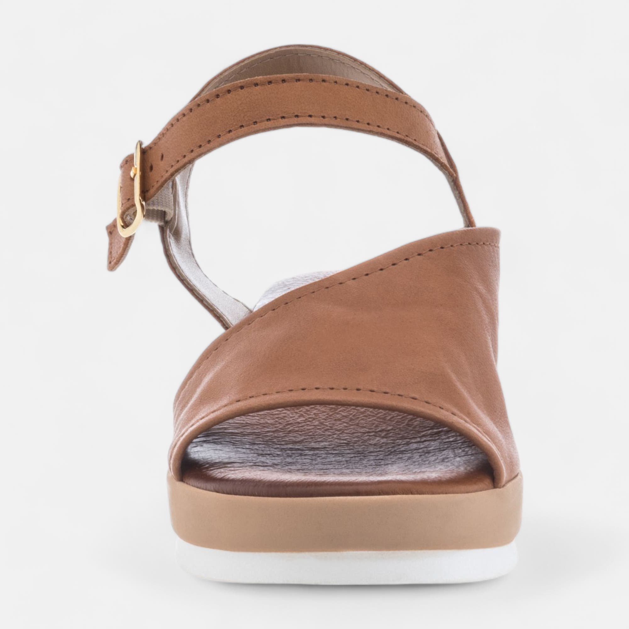 Sandales à talon compensé Femme en cuir cognac