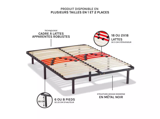Kit cadre à lattes - 140 x 190 cm - Morphologique Zones de Confort