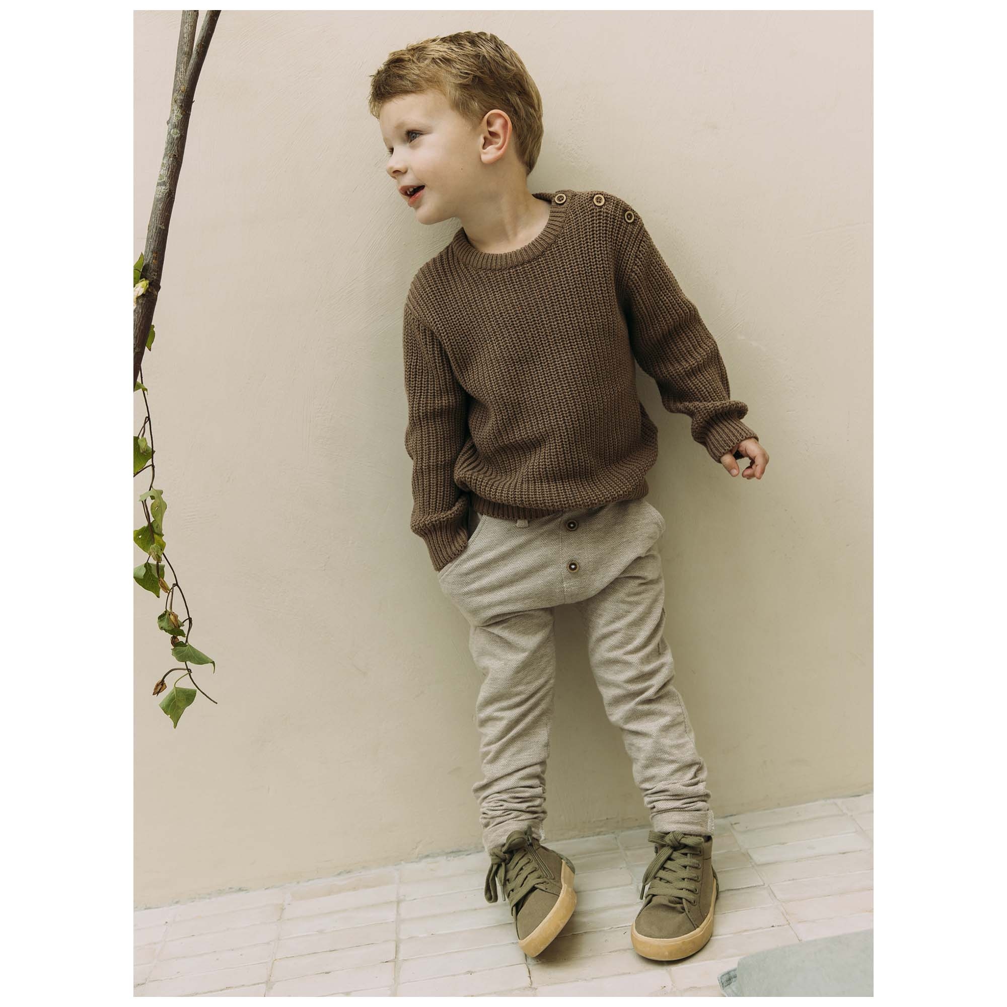 Sweet Petit peuter trui Charlie lange mouwen effen taupe