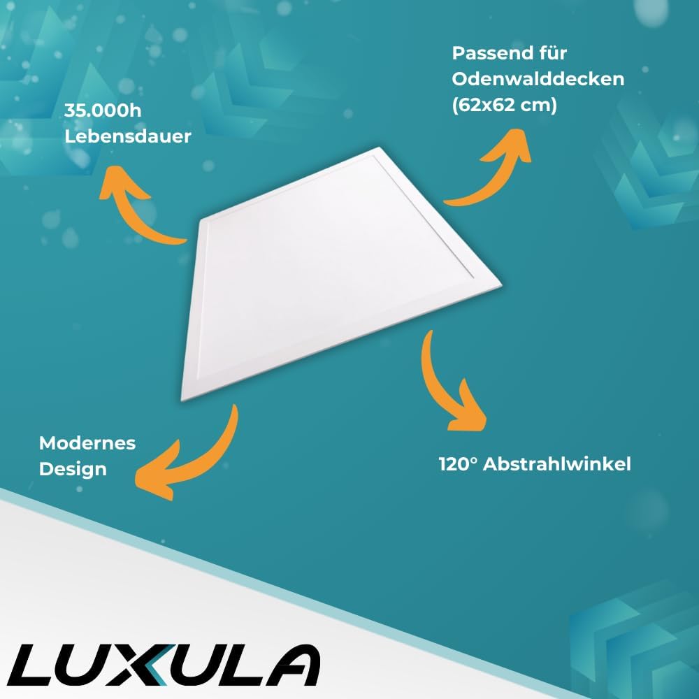 LUXULA 6x LED Panel 62x62cm Rasterleuchte - 36W 3600lm - 4000K Neutralweiß - flimmerfrei - mit Netzteil 230V - LED Deckenleuchte für Rasterdecke - Einlegeleuchte Büroleuchte Gewerbe