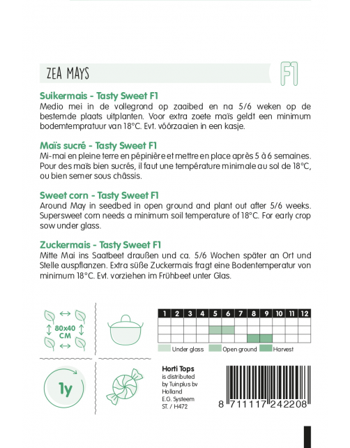 Hortitops Suikermais Tasty Sweet F1 - Groentezaden - 10 g