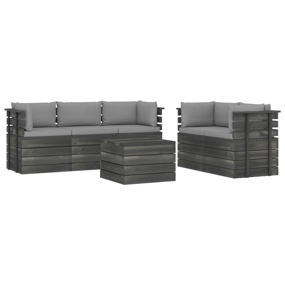 Salon de jardin palette meuble d'extérieur ensemble de mobilier 6 pièces avec coussins bois de pin massif