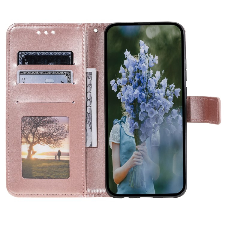 Samsung Galaxy S23 FE Leder Tasche Wallet - Mandala Flowers Imprint - Roségold
