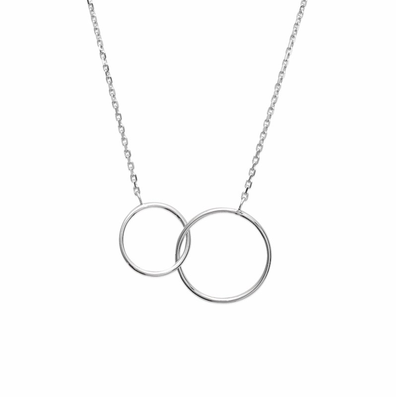 Collier Fin Argent Tendance 2 Anneaux Entrelacés Cercles