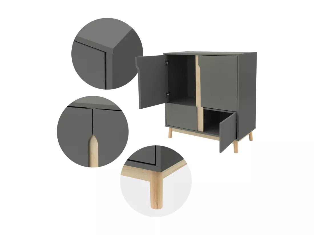 Commode vert mat 80x40x86 cm sideboard avec 4 compartiments de salon entrée