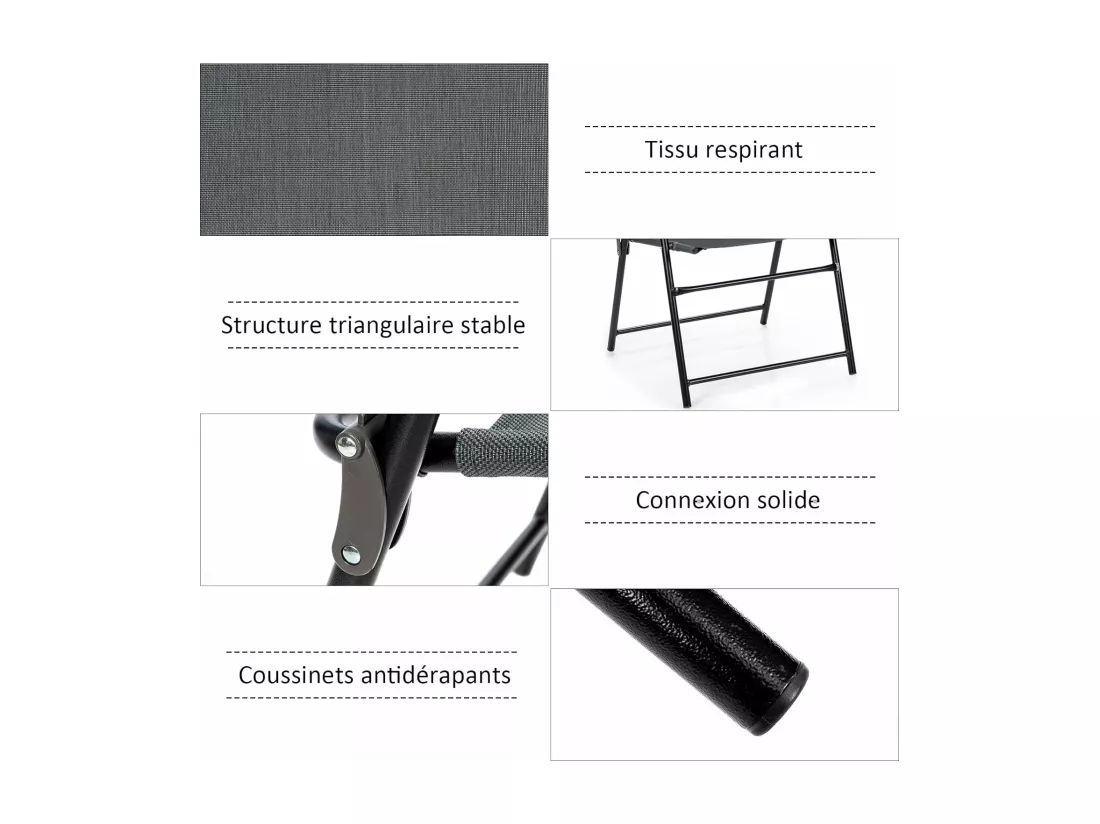 Lot de 4 Chaises de Jardin Pliantes, Chaises d'Extérieur avec Cadre en Métal et Repose-Pieds Antidérapants, Fauteuil de Jardin en Tissu et velours Respirant pour Toutes Saisons, Charge 150 KG(Gris)