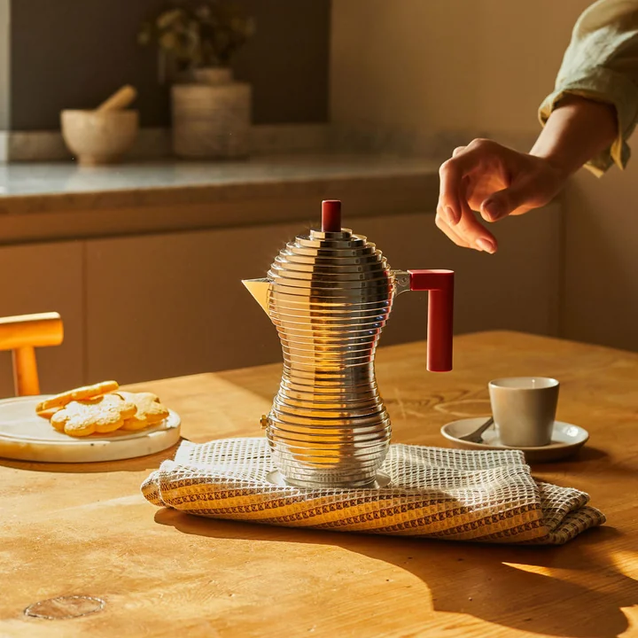 Alessi - Pulcina Espressokocher, 30 cl, induktionsgeeignet, silber / rot
