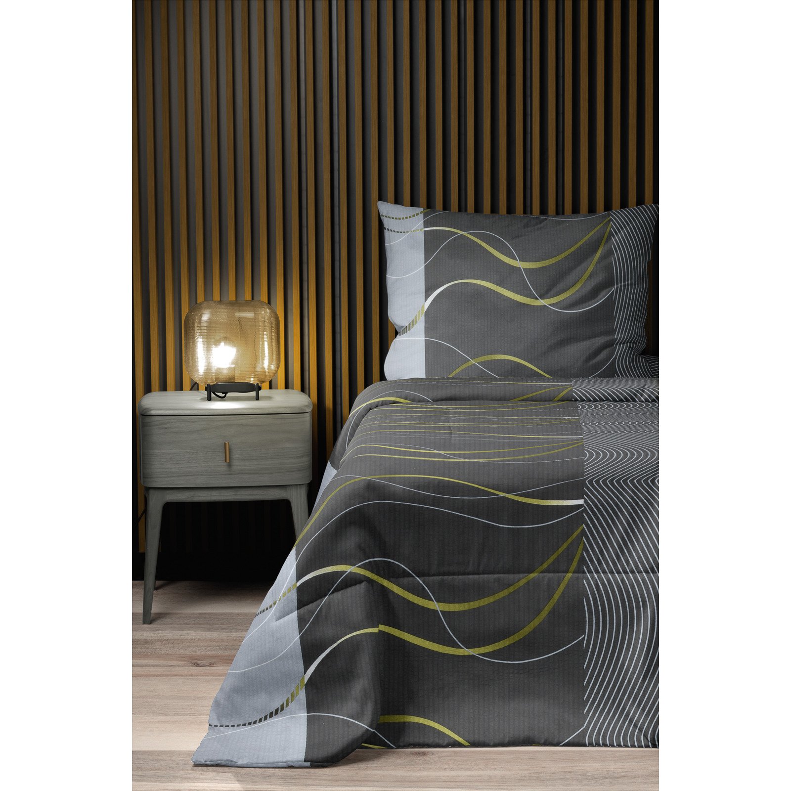 Bettwäsche Seersucker Wellen grau 200x210 2x65x65 Bettanzug Fra