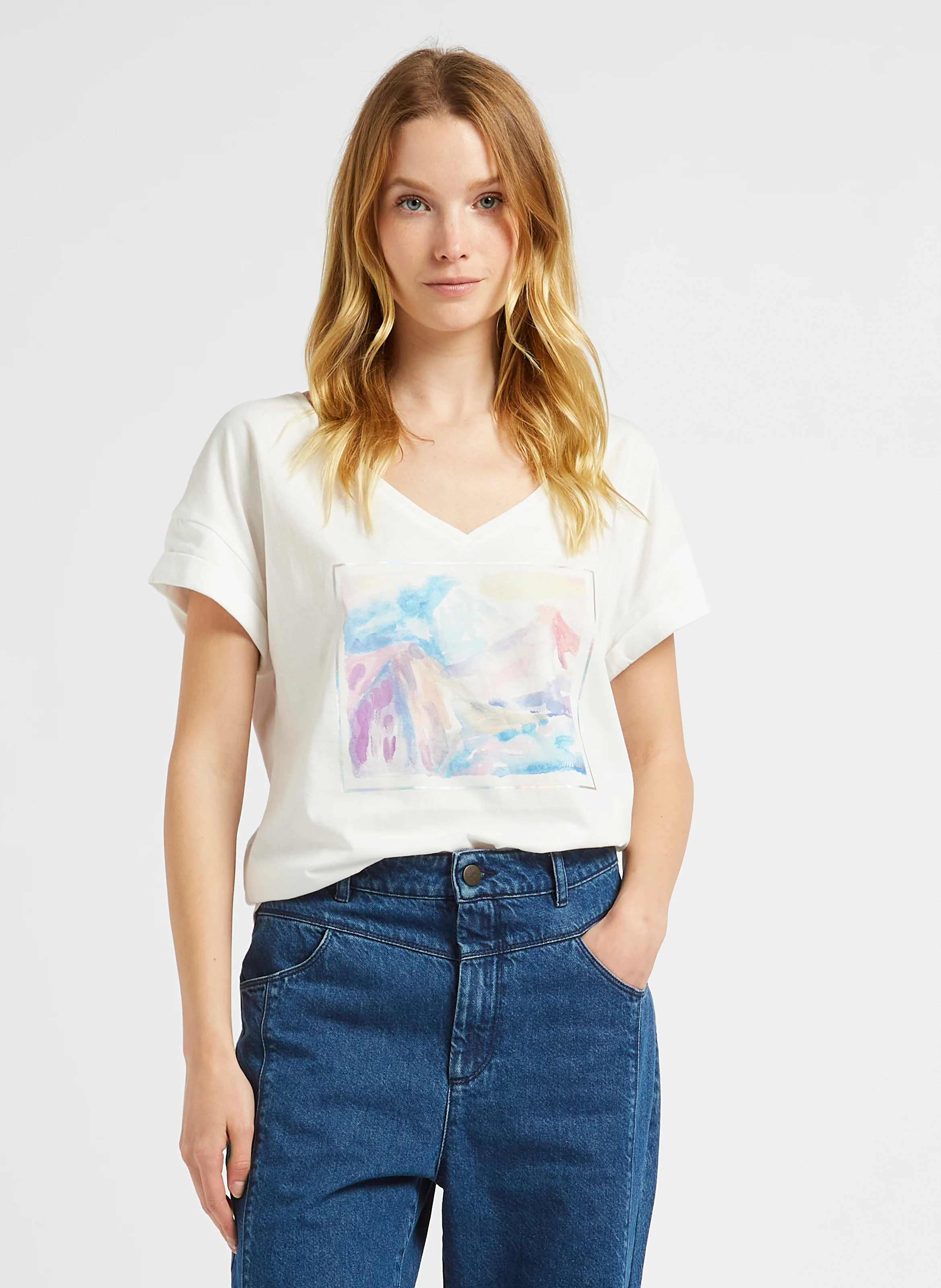 MARCO - Tee-shirt col V en coton | Blanc