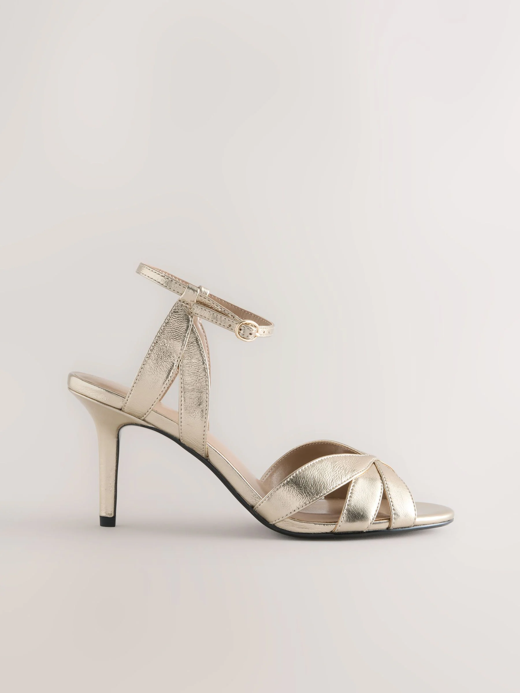 Goud - Forever Comfort® Leather Lattice Front Heeled Sandals