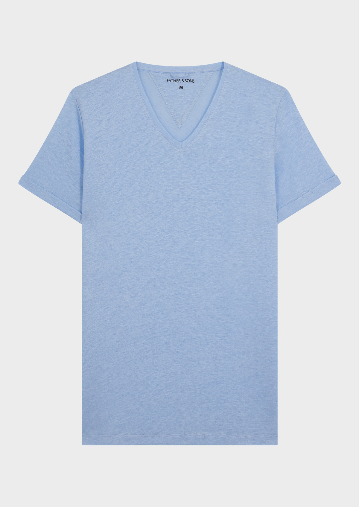 Tee-shirt manches courtes en lin col V uni bleu ciel