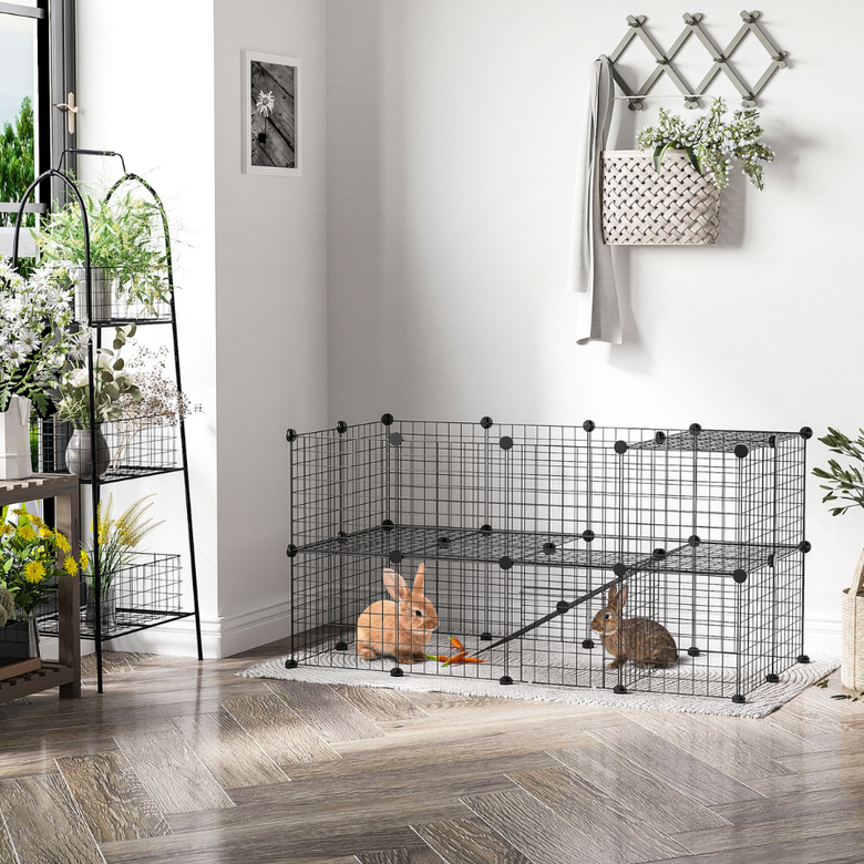 Parque de metal para roedores PawHut DIY, preto