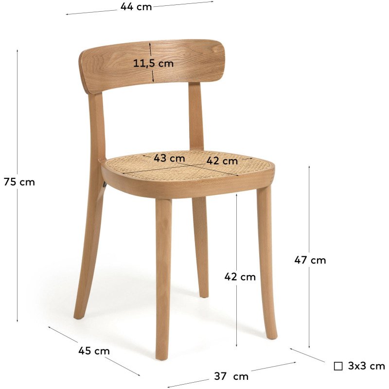 Chaise Romane en bois de hêtre et rotin