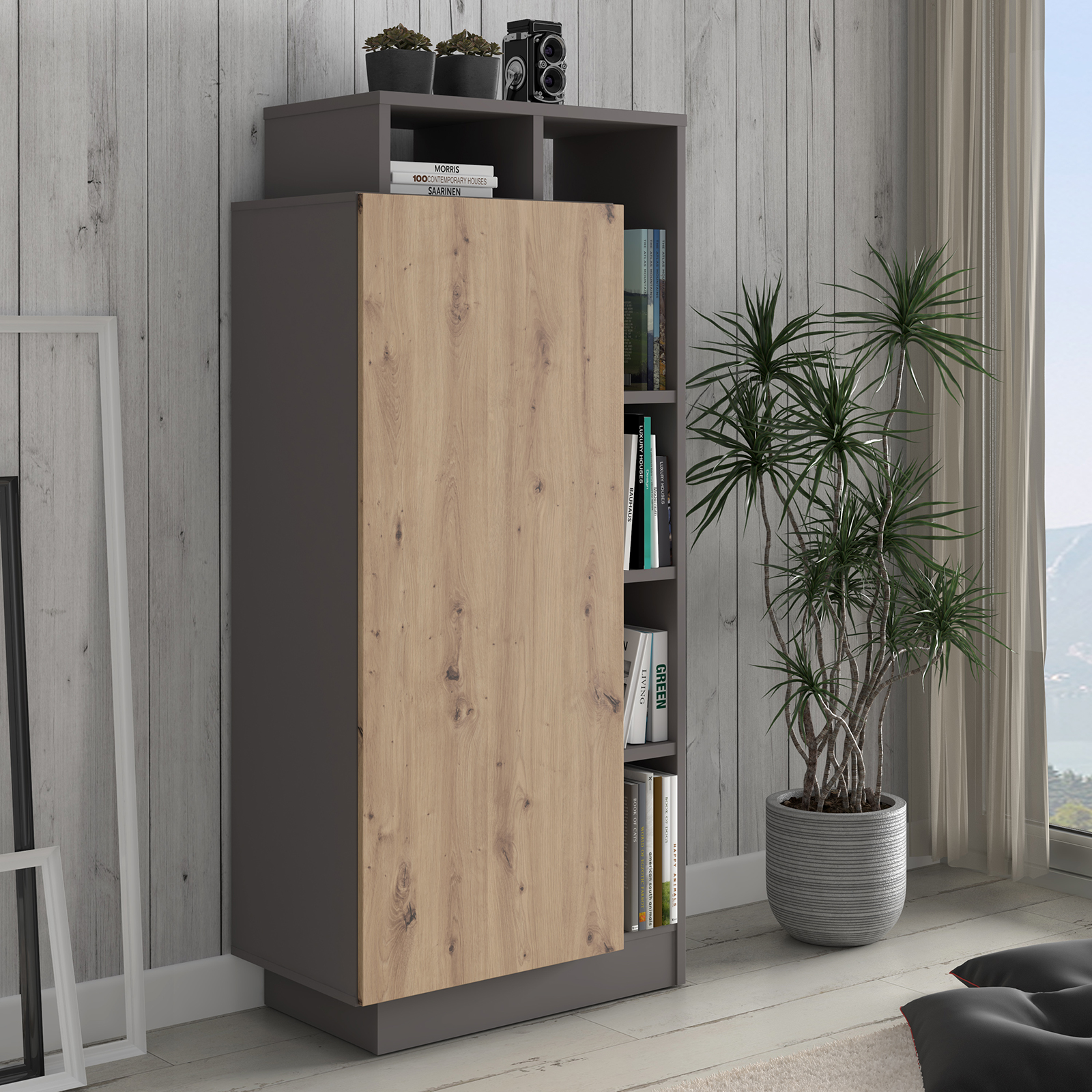 Highboard - grau-Artisan Eiche - 159 cm hoch