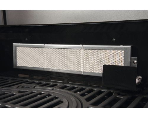 Nexgrill 4-pits gasbarbecue met achterbrander en zijbrander, zwart, inclusief rooster, dekselthermometer, vetopvangbak, grillrooster, hittebestendige handgreep, achterbrander, zijblad, zijtafel en warmhoudrek. Geëmailleerd grillrooster van gietijzer.