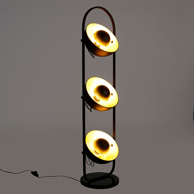 Industriële vloerlamp zwart met goud 3-lichts - Magnax