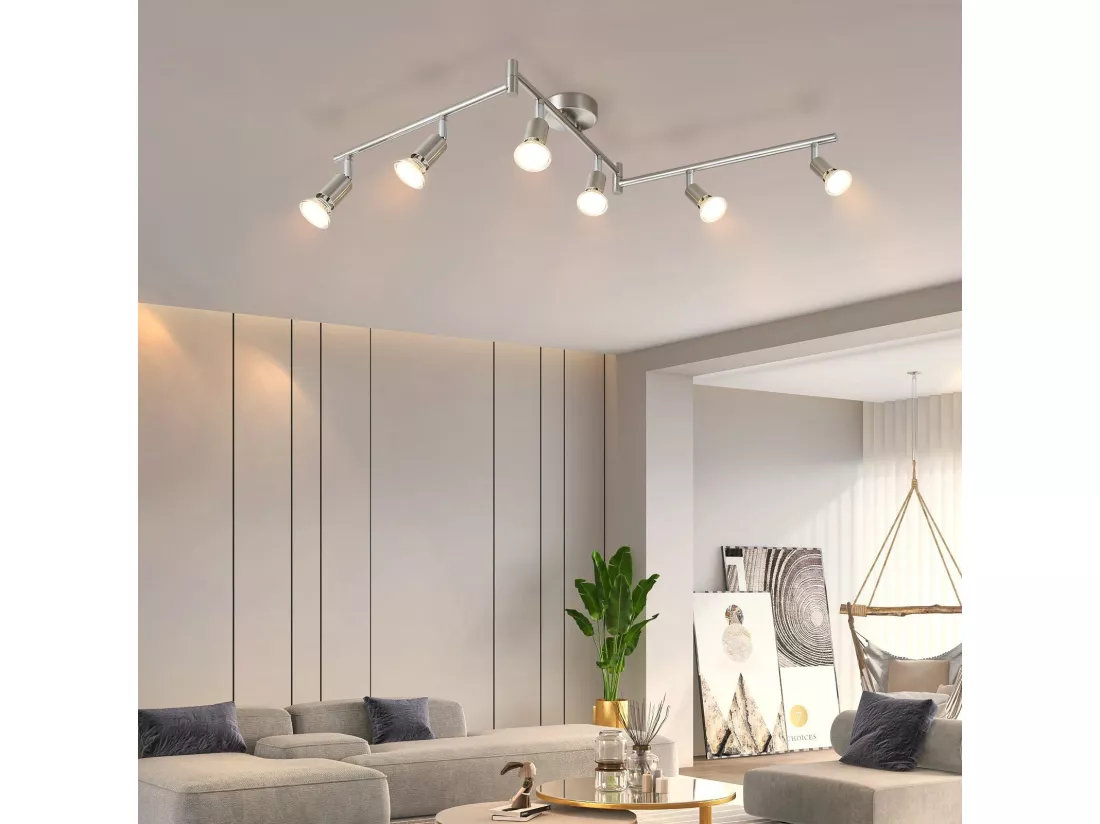 NETTLIFE 6 Spots de plafond salon moderne GU10 pivotants à 330° en acier inoxydable pour chambre intérieur (sans ampoule)