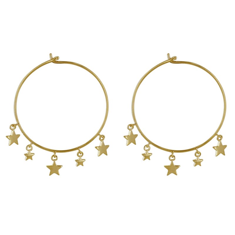 Boucles d'Oreilles Plaqué Or Créoles Breloques Petites Étoiles