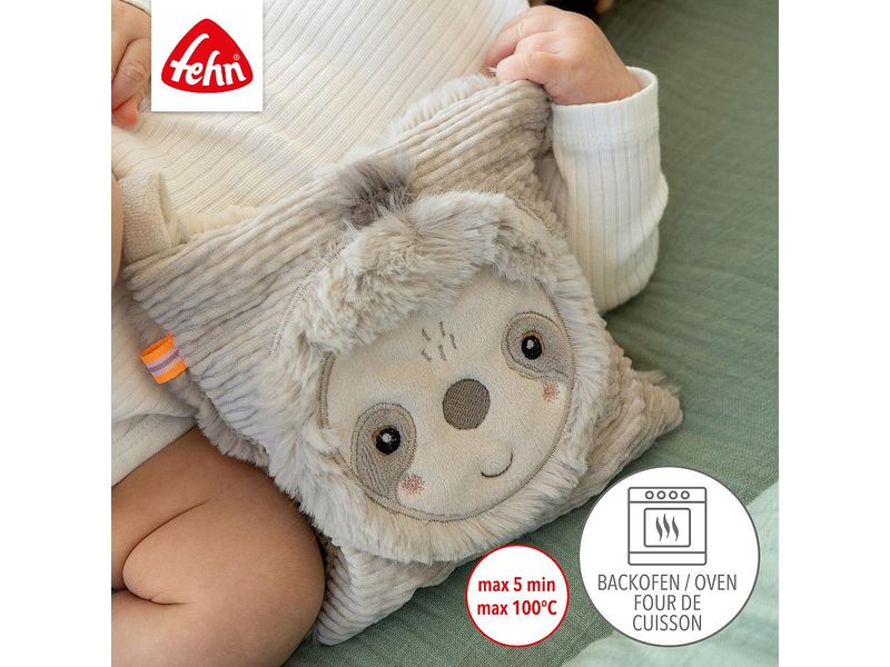 fehn Kirschkernkissen Faultier Grau/Beige Kuschelkissen mit entnehmbarem Wärme-/ Kältesäckchen für Babys und Kleinkinder