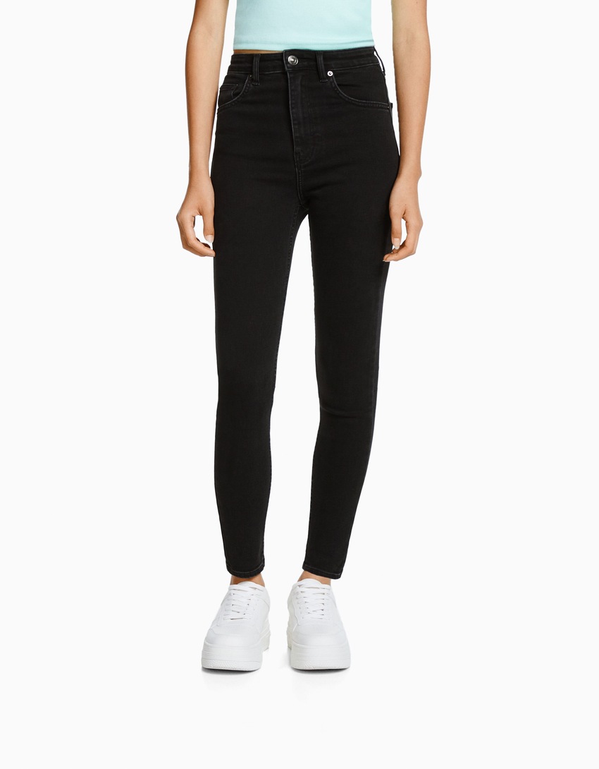 calça jeans skinny de cintura super alta
