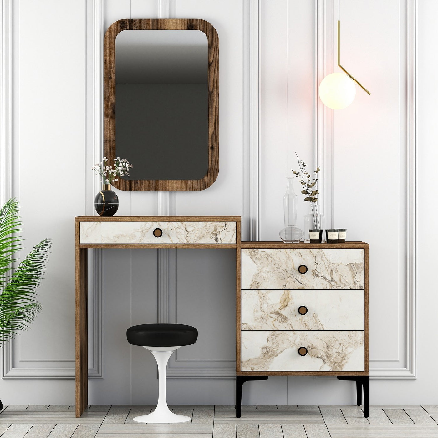 Giga Meubel - Kaptafel - Marmer|Walnoot - 125cm - Lizbon