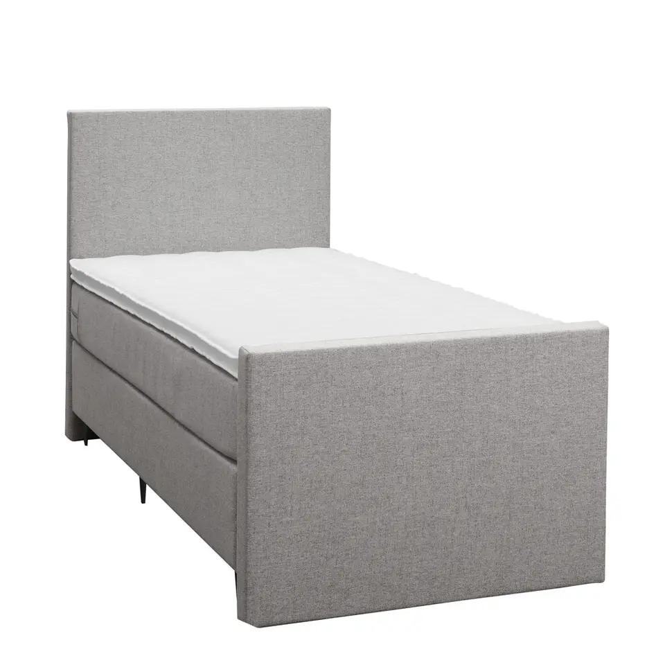 Boxspring met voetbord Liv egaal - lichtgrijs - 90x200 cm - slanke poot
