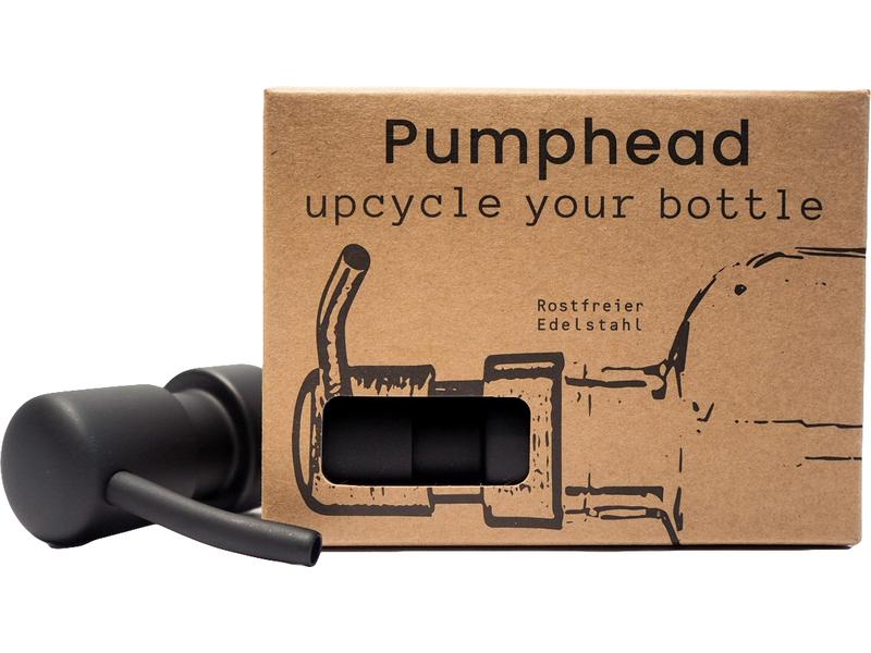 Pumphead Seifenpumpe für Glasgetränkeflaschen Schwarz Pumpkopf für Wasserflaschen aus Die Höhle der Löwen