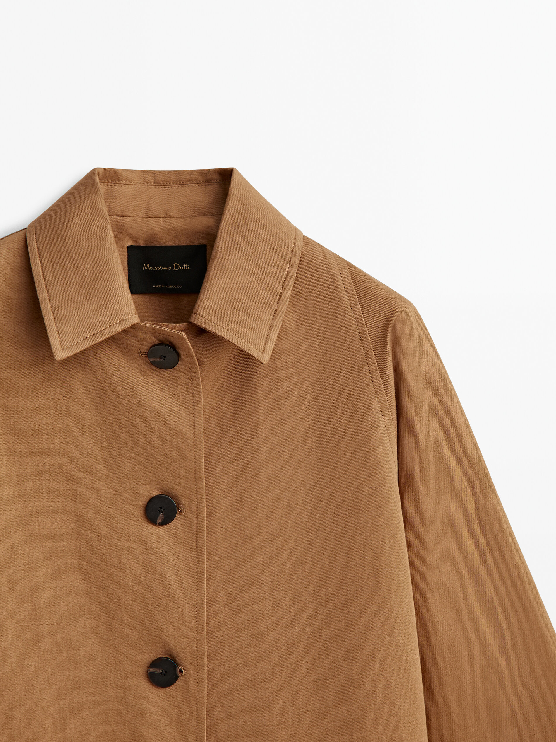 Trench coat em mistura de linho e algodão - Tabaco