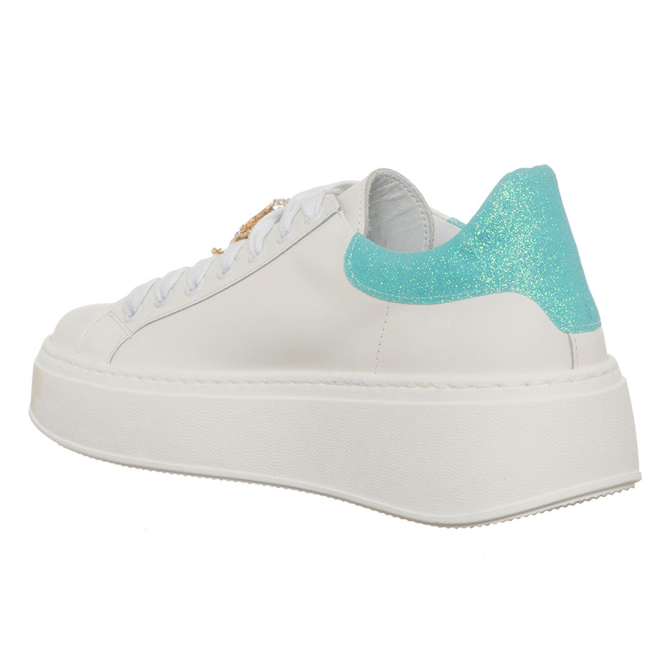 Loretta Pettinari Sneakers en Cuir Guf blanc/turquoise
